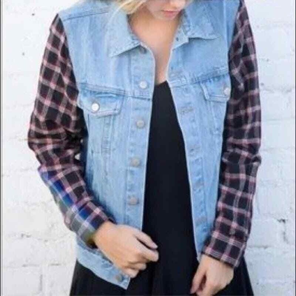 Melville Flannel Jean Jacket Denim Coat Sz Small Blue Brandy Melville